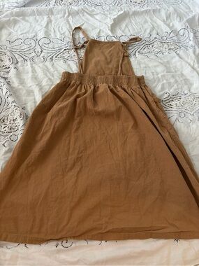 A Dip of Darling Brown Pinafore Midi Dress Cottagecore Grandmacore Boho L